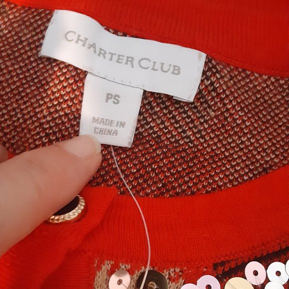 Charter Club Ravishing Red Sequined Plaid Cardigan Sweater - Picture 13 of 14
